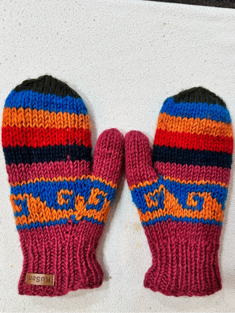Women’s Boho Warm Wool Colorful Mitten Gloves